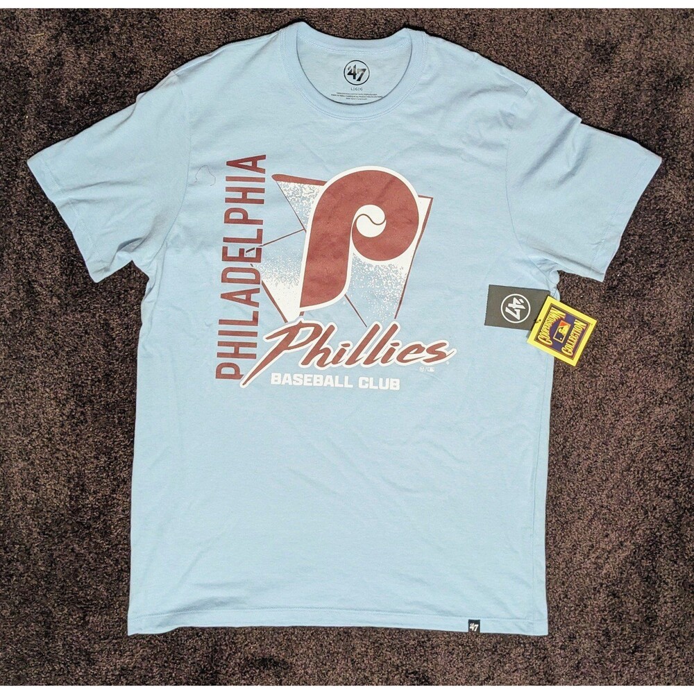 Philadelphia Phillies 47 Brand T Shirt Large Light Blue Cooperstown Collection